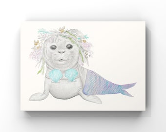 Pearl the seal - ocean, beach, Bohemian Hippy Childrens Print