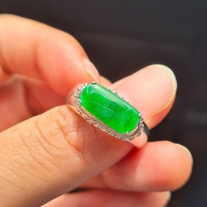 Apple Intensity, 1.5 ct. Saturated Apple Green Jadeite Jade (Grade A)  Burmese Handmade Silver Holder Ring