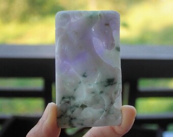 The Lavender Stallion, Highly Detailed, Lavender-Mixed Colored Jadeite Jade (Grade A), Expertly Hand Carved, A Rare Item