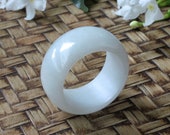 Rare White Jadeite Jade (Grade A) Hand Carved Ring, Size 11 1 2 US