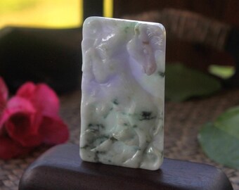 The Lavender Stallion, Highly Detailed, Lavender-Mixed Colored Jadeite Jade (Grade A), Expertly Hand Carved, A Rare Item