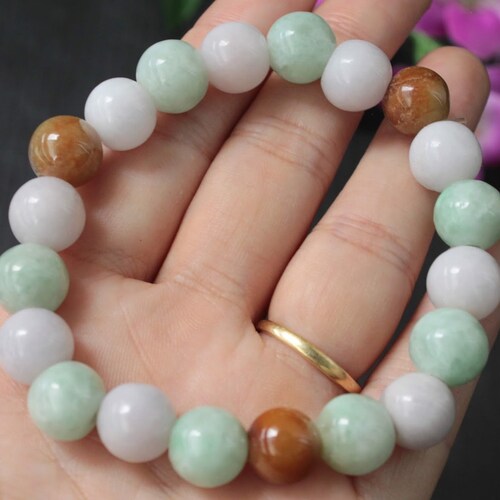 Candy Colored, Light shops Green-Lavender-Red Jadeite Jade Round Beaded Bracelet (Grade A) 6.5