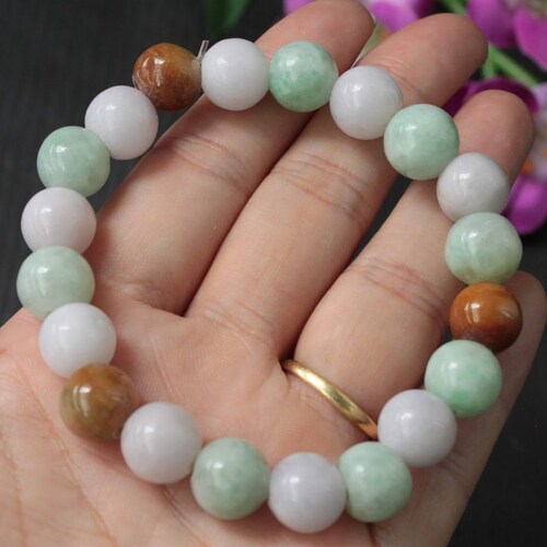 Candy Colored, Light shops Green-Lavender-Red Jadeite Jade Round Beaded Bracelet (Grade A) 6.5