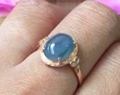Ocean 39 s Blue, High Quality, Rare Translucent Blue-Violet, Certified Jadeite Jade (Grade A) Set in an 18K Rose Gold Ring with Diamonds