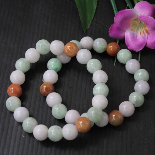 Candy Colored, Light shops Green-Lavender-Red Jadeite Jade Round Beaded Bracelet (Grade A) 6.5