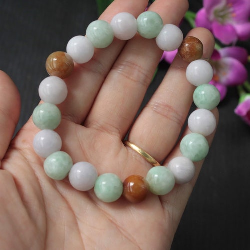 Candy Colored, Light shops Green-Lavender-Red Jadeite Jade Round Beaded Bracelet (Grade A) 6.5