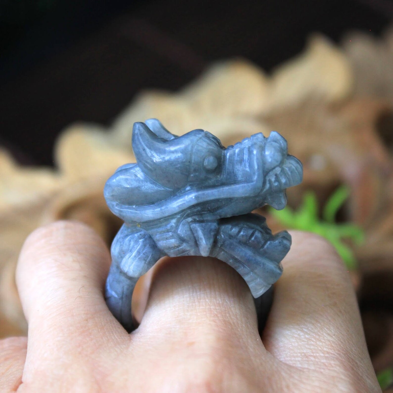 Asian Dragon Ring Gray Jadeite Jade grade A Expertly Hand - Etsy