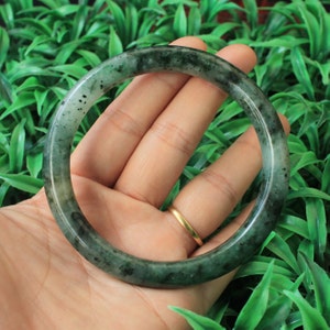 Unique Translucence, 64 mm. Jadeite Jade Bangle (Grade A), Part IcyTranslucent-Green with Part Translucent-White, Hand Carved