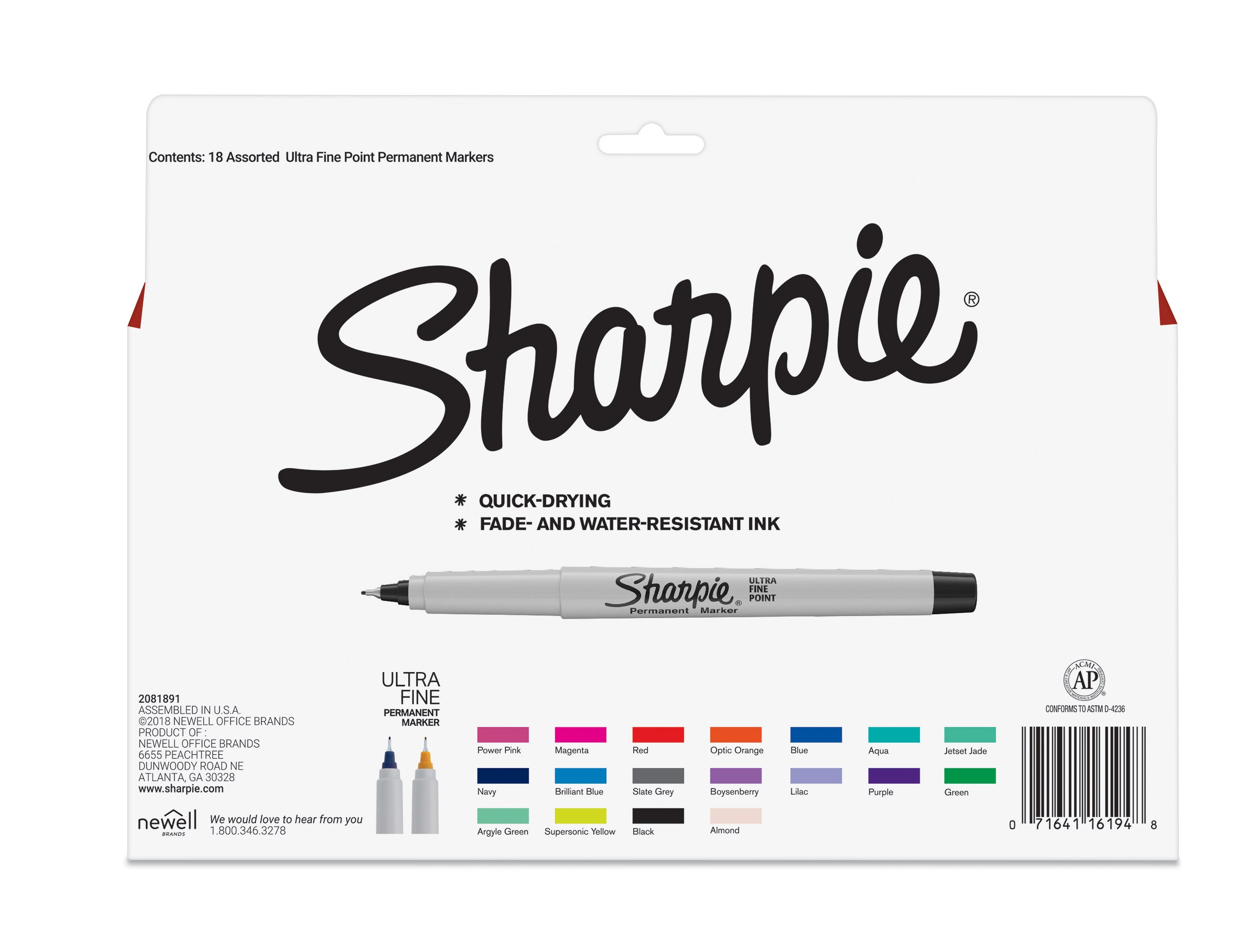 Sharpie Ultra Fine Tip Permanent Marker, Ultra-Fine Needle Tip, Assorted 80s Glam Colors, 24/Pack