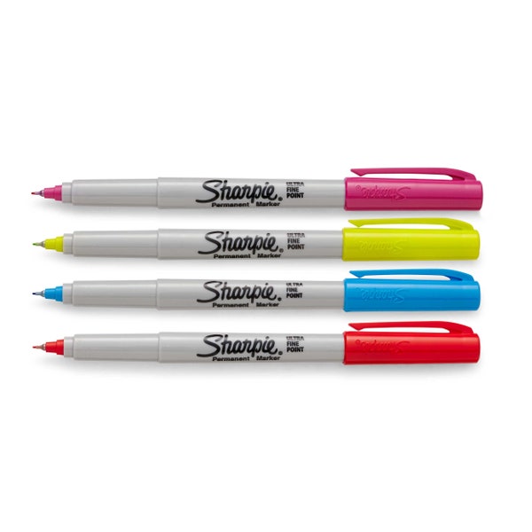 Sharpie Ultra Fine Point Permanent Marker, Thin Tip, Pack of 4 Colored Markers