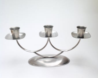 1970's stainless steel candelabrum /candle stick