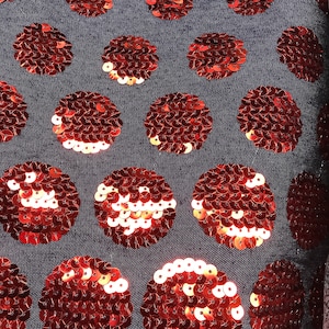 Discount Designer Fabric Denim With Red Circl Sequence