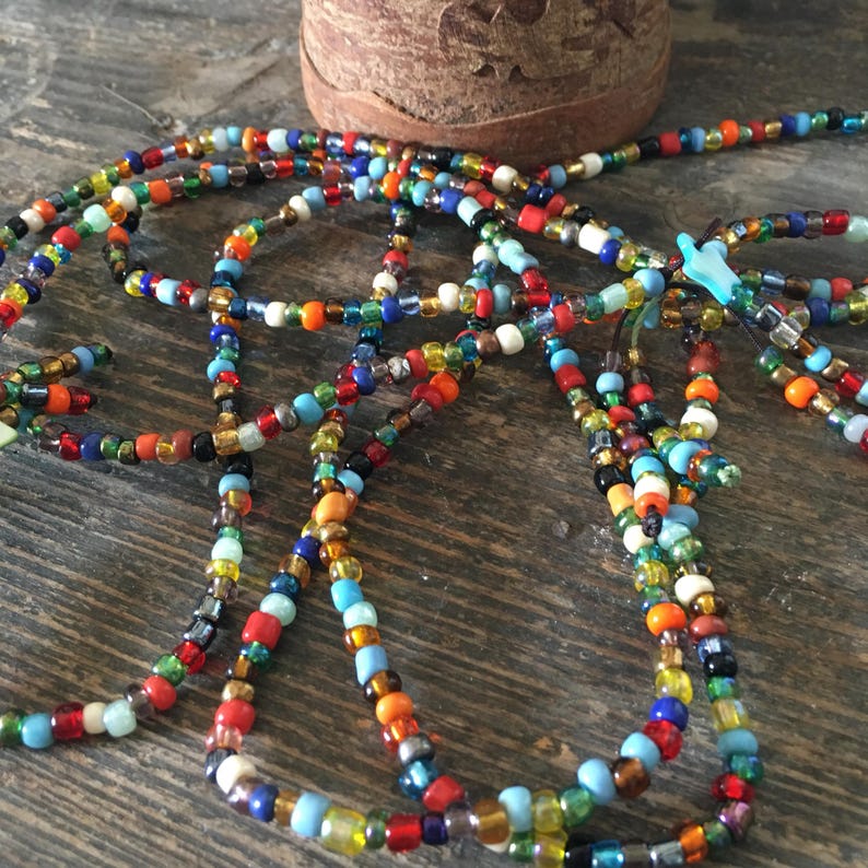 Sautoir Ancien En Perles Multicolores - Globe Breloque - Bon état Occasion
