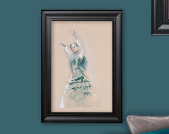 色鉛筆でフラメンコ ダンサーを描きます。スペイン人女性の肖像画 