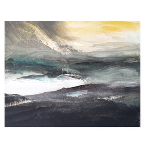 Peinture paysage de montagne abstraite. Peinture moderne contemporaine par Emmanuelle Priss. Sur carton entoilé 30X24cm