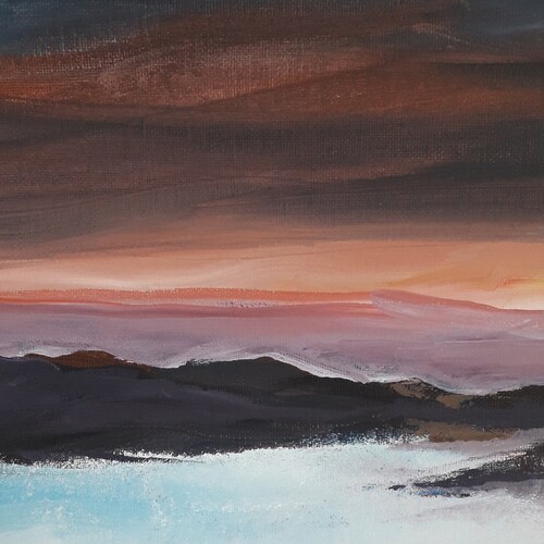 Painting of a snowy landscape. Sunrise over the Vosges. Winter landscape by Emmanuelle Priss shops