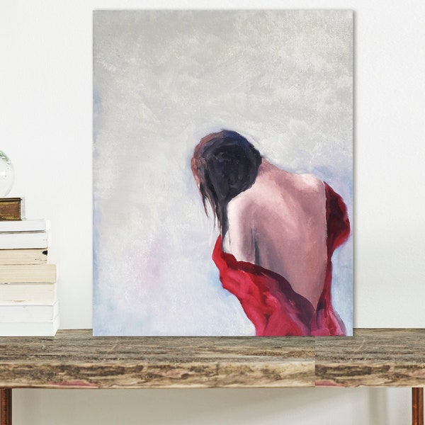Tableau peinture femme vue de dos. Peinture à l'huile d'un nu sur toile. Peinture originale Emmanuelle Priss