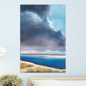 Dune. Painting of a seaside landscape. Shady sky in summer. Oil painting by Emmanuelle Priss