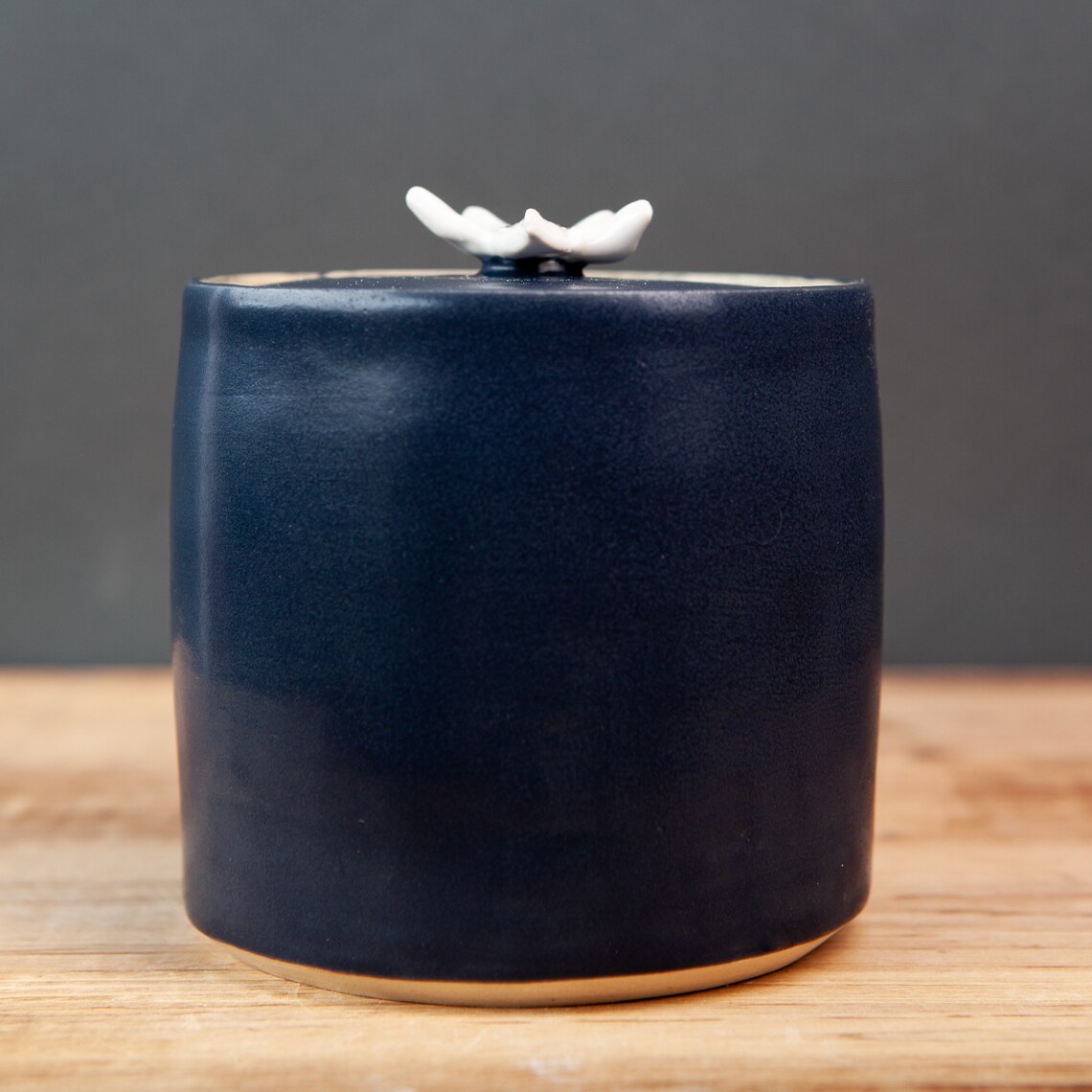 Handmade Black Ceramic Pottery Lidded Jar with White Flower Etsy