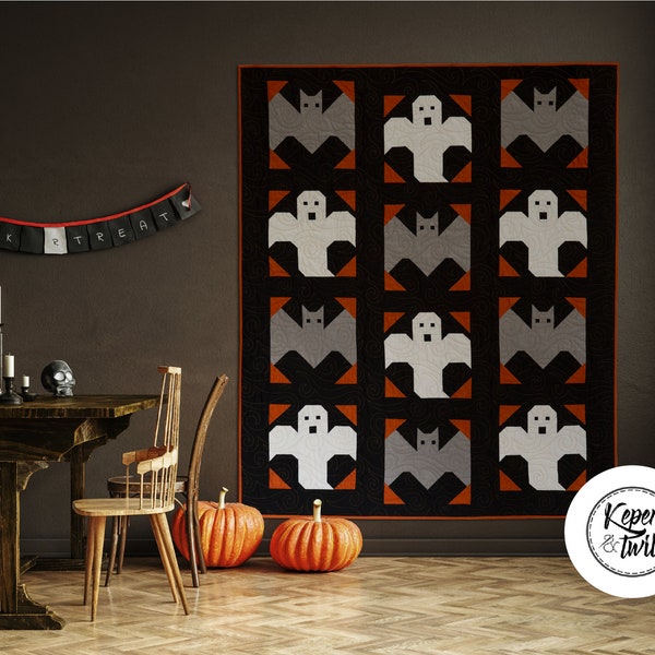 PDF Ghosts and Bats quilt pattern - step by step instructions