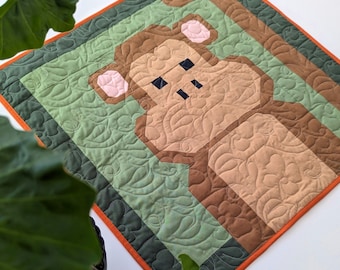 Bloque/patrón de colcha de mono, patrón de patchwork de mono, patrón de colcha en PDF, patrón de colcha moderna, mini colcha, bebé, colcha de jungla