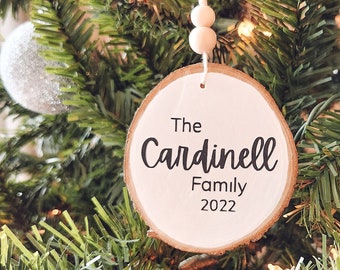 Christmas Wood Ornament |Family Name Ornament| Christmas Ornament| Wood Slice Ornament | Customizable Wood Ornament