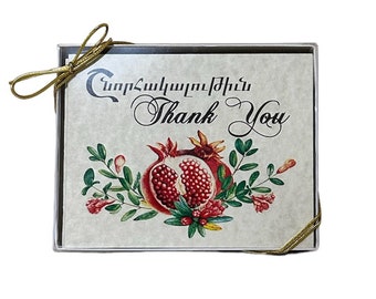 Handmade Armenian & English 8 Count "Thank You" Pomegranate box of Cards  *FREE SHIPPING*