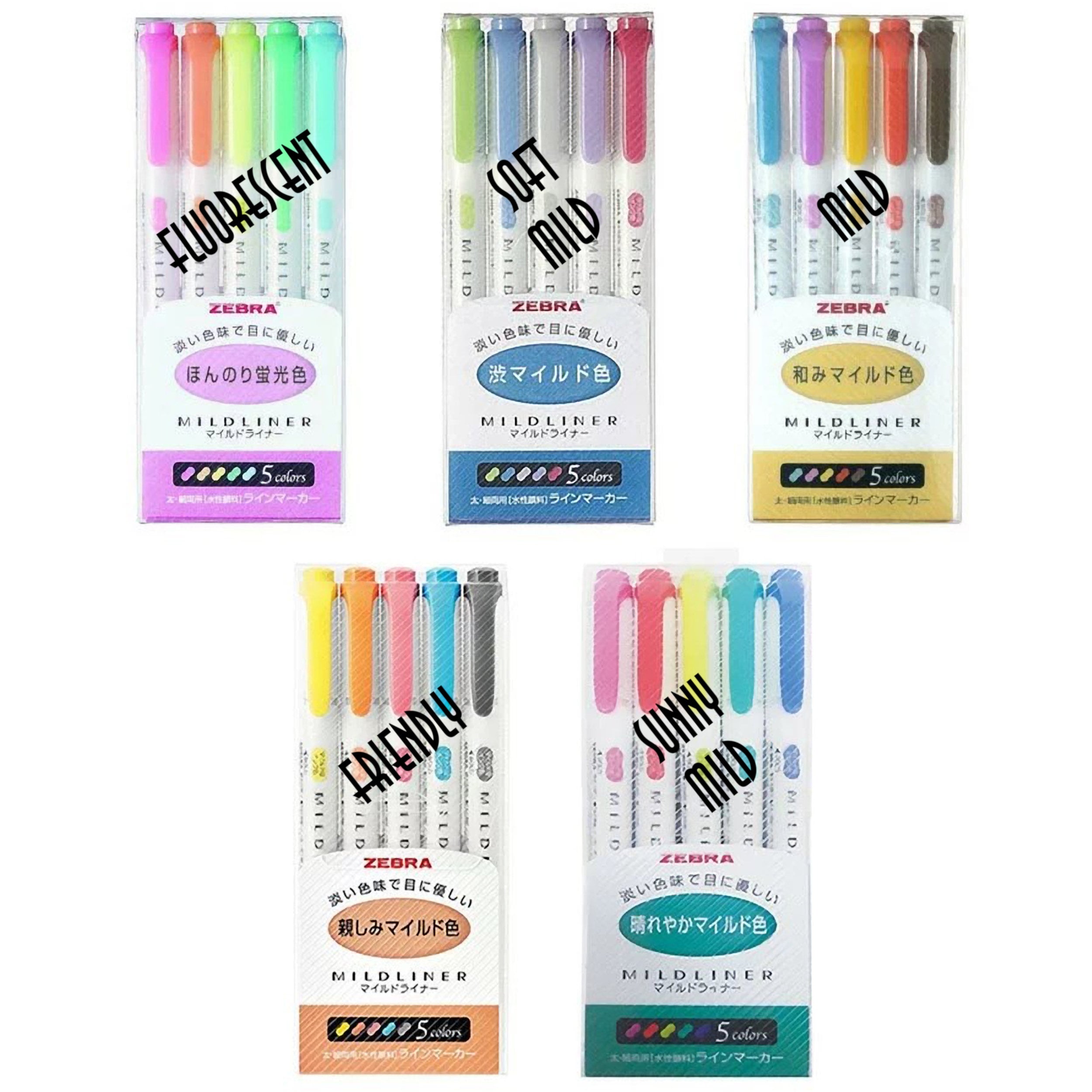 ZEBRA Mildliner Double-sided Highlighter Fine / Bold 5 Gentle Color Set 