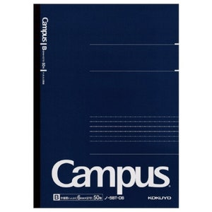Op de afbeelding: Een blauw notitieboek met het woord "Campus" in wit gedrukt op de voorkant. Het notitieboek heeft een zwarte rug en een witte lijn die langs de zijkant loopt. Het notitieboek heeft 50 vellen en 6 mm geruite lijnen.