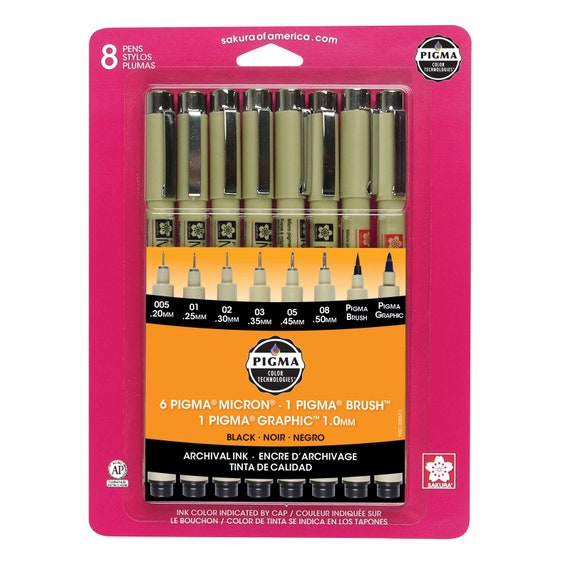 Sakura Pigma Micron BLACK SET de 8 stylos étanches Stylo darchives