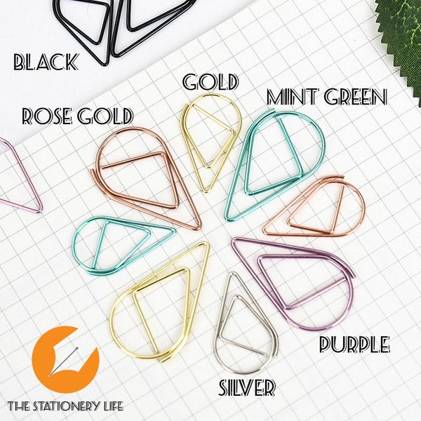 Gold Set Water Drop Tear Drop Teardrop Paper Clips Clips Paper Clips Metal Paper Clip Metallic Paper Clip Bookmark Clip