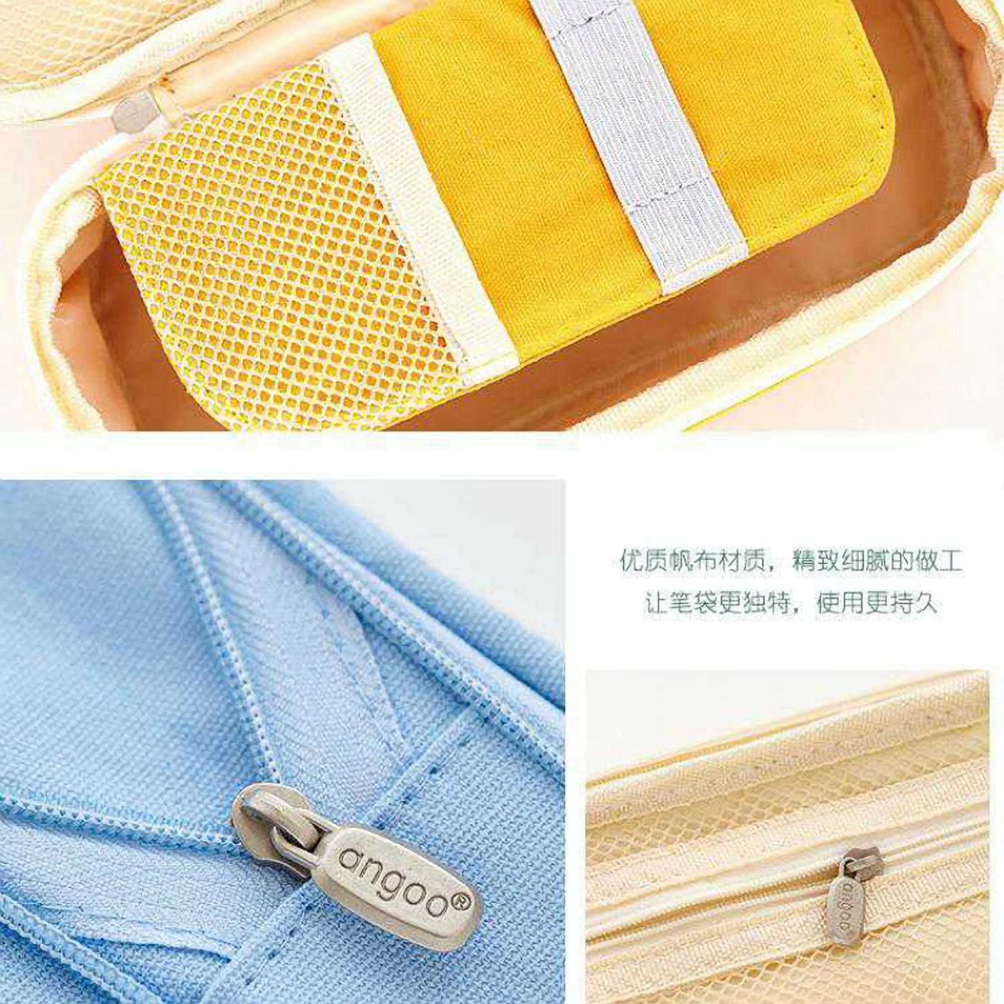 Angoo Large Capacity Pencil Case Cute Canvas Stationery Bag, Color: Blue  Gray –