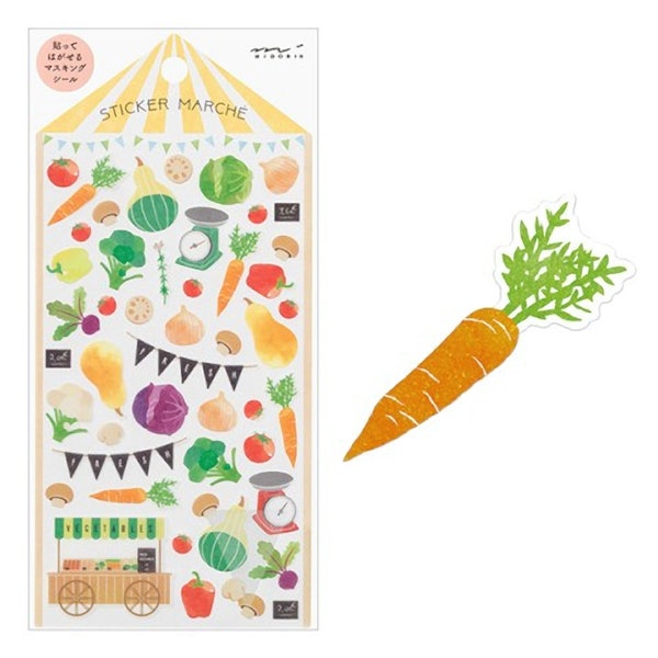 Midori Sticker Marché VEGETABLES Veggie Washi Tape Stickers  | 2363