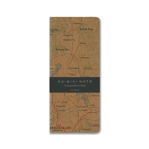 May include: A brown notebook with a topographical map design. The cover features the text "RO-BIKI NOTE" and "Topographical Map".