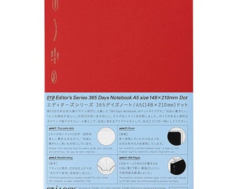 Stalogy A5 RED Série de l’éditeur 365Days DOT GRID Notebook Bullet Journal Bujo | S4148 184 Feuilles 368 Pages