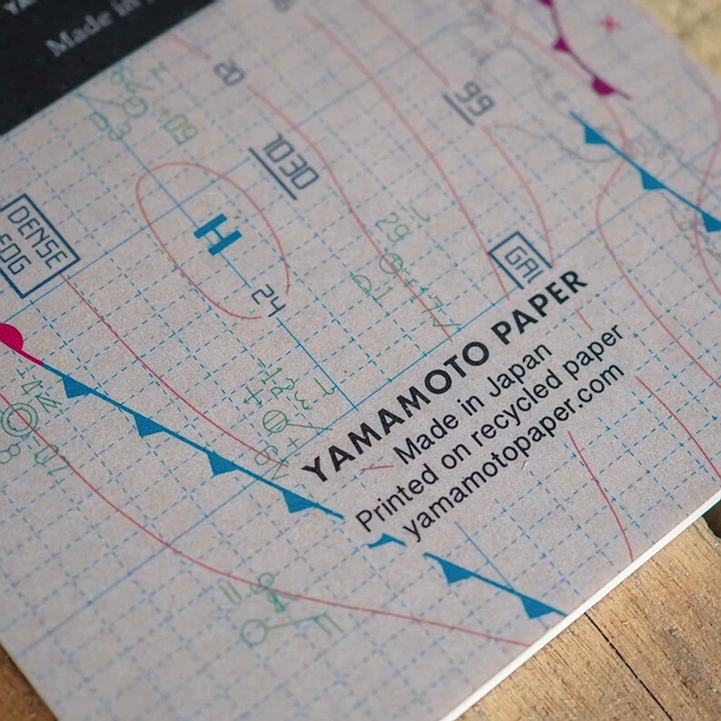May include: A close-up of a brown paper notebook with a grid pattern and blue and red lines. The notebook is labeled "YAMAMOTO PAPER" and has the text "Made in Japan" and "Printed on recycled paper" on the cover. The text "yamamotopaper.com" is also printed on the cover.