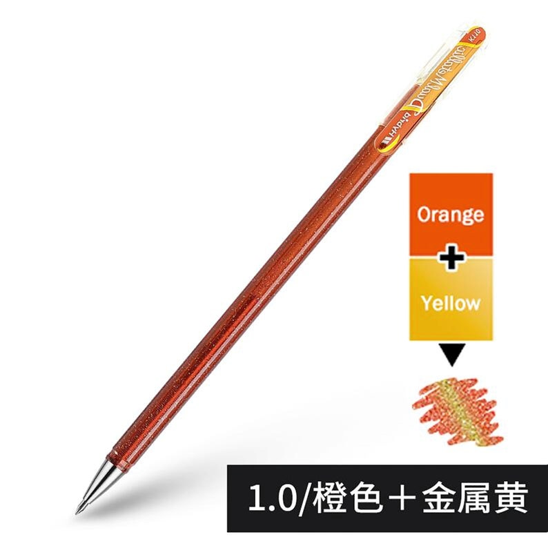 Pentel Hybrid Dual Metallic Gel Stift 1,0 mm Schimmernde Tinte Orange & Metallic Gelb Bild 3