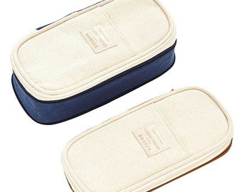 ANGOO NAVY Expandable Canvas Pen Case Pencil Case Expandable Case Storage Case