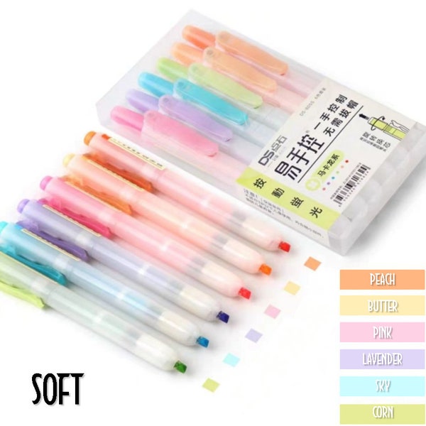 Dianshi RETRACTABLE SOFT Color  Highlighter Set Refillable Highlighter Set Eco Conscious Four Series Six Pen Set 24 Colors | DS-805S