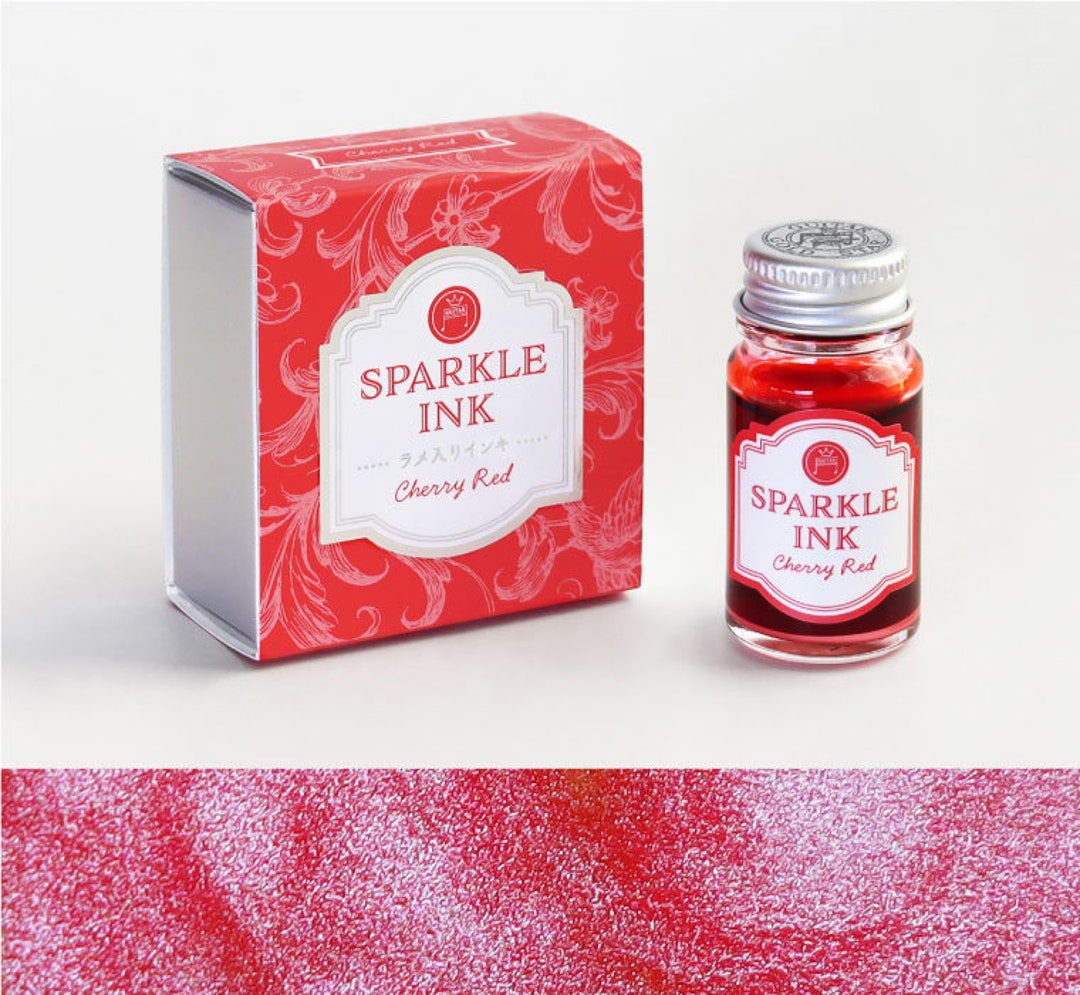 Sparkle Ink Japan Teranishi Kagaku Guitar CHERRY RED SPARKLE Ink Fountain Pen Ink ...