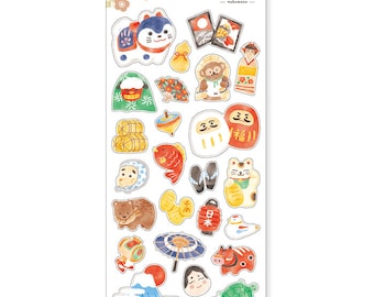 Mind Wave IROHA JAPAN CULTURE Stickers Lucky Cat Turtle Bank Mt. Fuji Parasol Clear Stickers Seals Bujo Sticker | 81869