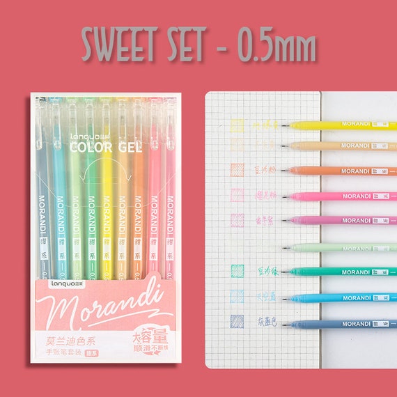 Languo Morandi SWEET SET Color Gel 9 Pen Set 0.5mm Black Out Planning Milky  Gel Pen Set Fine Point Set D0221 