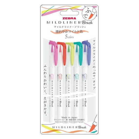 Zebra Mildliner Brush 5 Color Set, Slightly Fluorescent Color WFT8-5C