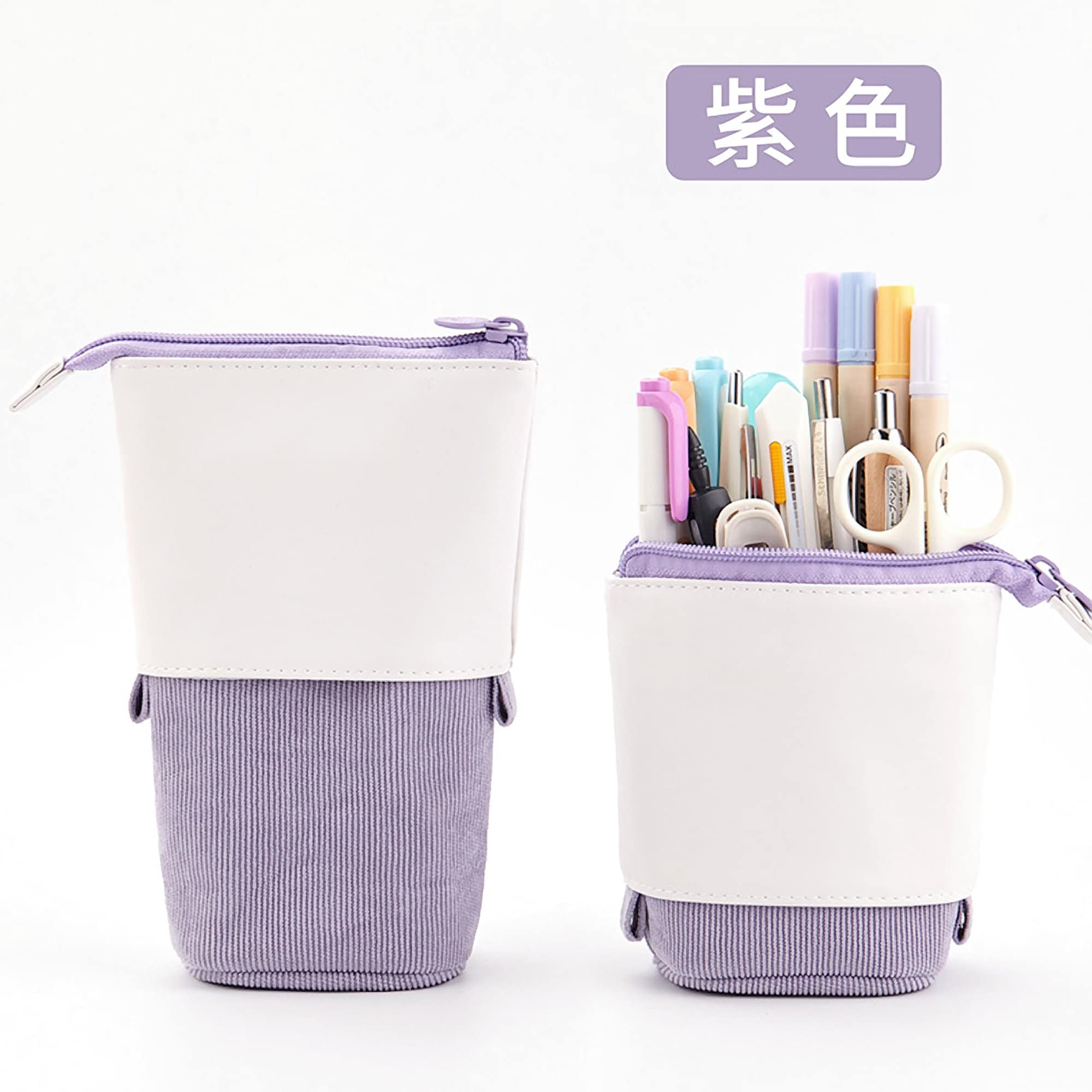 ANGOO PURPLE Retractable Standing Pen Case Pencil Case Retractable Case Storage Case Durable en Case | 185mm X 125mm X 85mm X 65mm