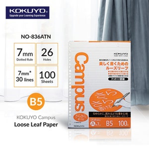 Kokuyo B5 Campus Shikkari Loose Leaf Paper 836AT Dotted 7 mm Rule 26 Holes 100 Sheets 836ATN  | B5