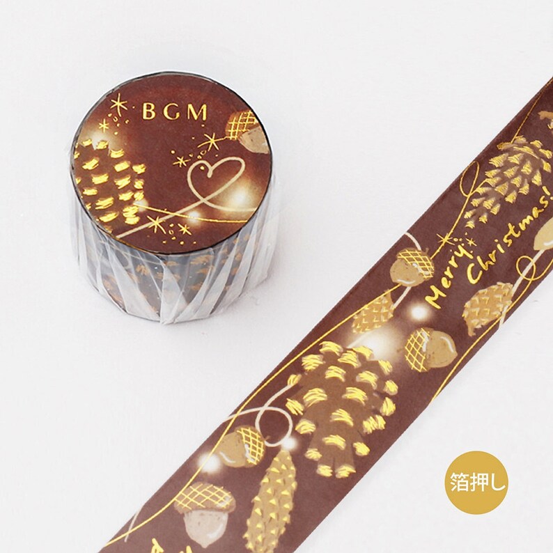 BGM Holiday Christmas Acorn Pinecone Heart Lights Nature Gold Foil Washi Tape