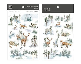 MU Lifestyle Print-On Stickers Rub -On Stickers Transfer Stickers Translucent Stickers 097 | Forest Wildlife Wolf Deer Bird