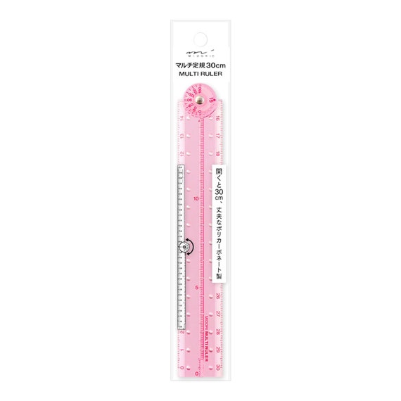 MIDORI PINK Clear Polycarbonate FOLDING Multi Ruler 30cm 