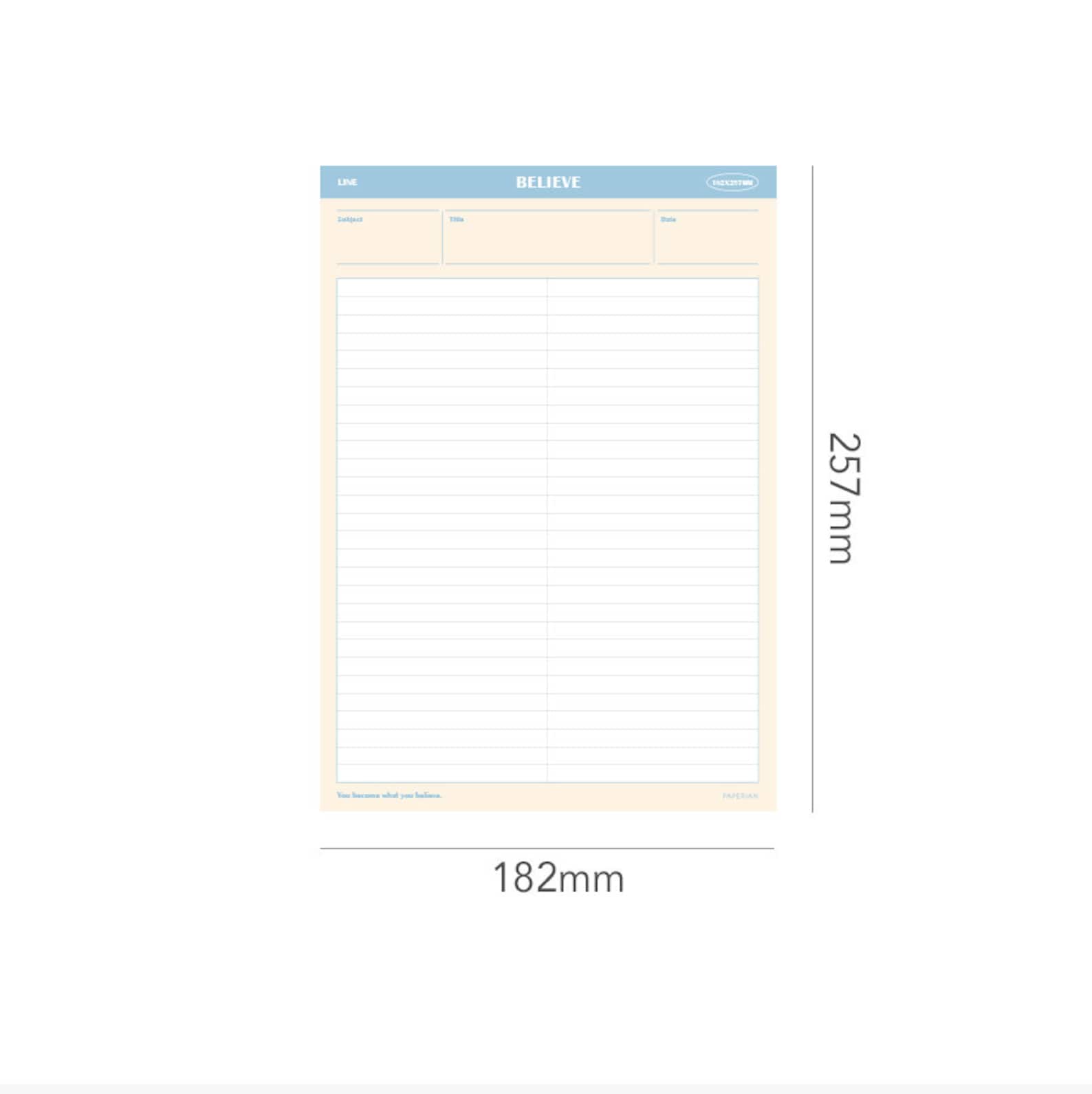 Paperian BELIEVE B5 STUDY Pad100gsm 3mm Grid Divider Notepad 7mm Ruled ...