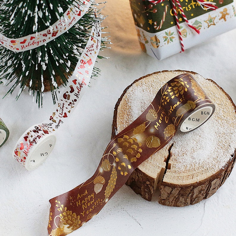 BGM Holiday Christmas Acorn Pinecone Heart Lights Nature Gold Foil Washi Tape